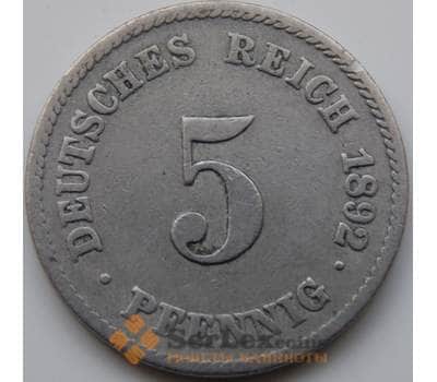 Монета Германия 5 пфеннигов 1892 F КМ11 VF арт. 5608
