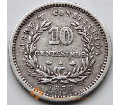 Монета Уругвай 10 сентесимо 1877 А КМ14 VF Серебро арт. 5631