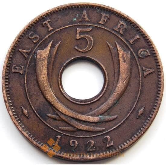 Британская Восточная Африка 5 центов 1922 КМ18 XF арт. 5654