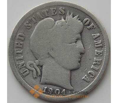 Монета США дайм 10 центов 1904 КМ113 F арт. 11473