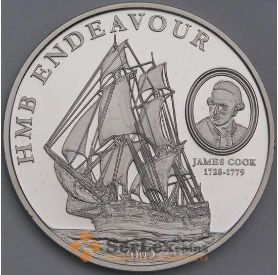 Острова Кука 1 доллар 2009 UC219 Proof Джеймс Кук корабль Индевор HMS Endeavour арт. 40221