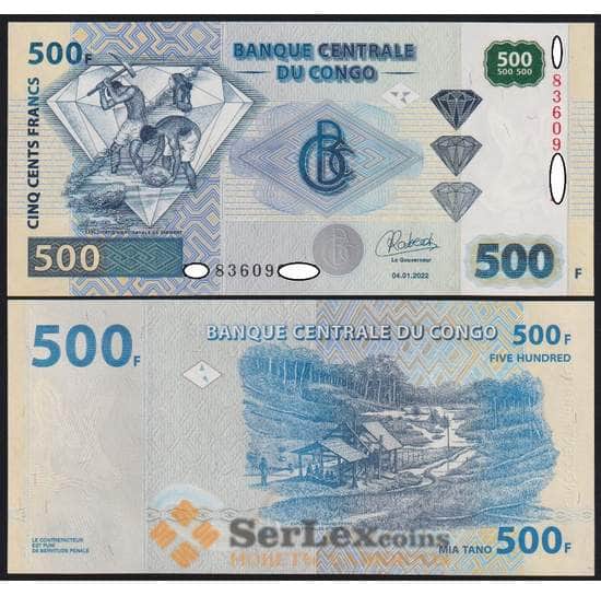Конго банкнота 500 франков 2022 РW96D UNC арт. 47199