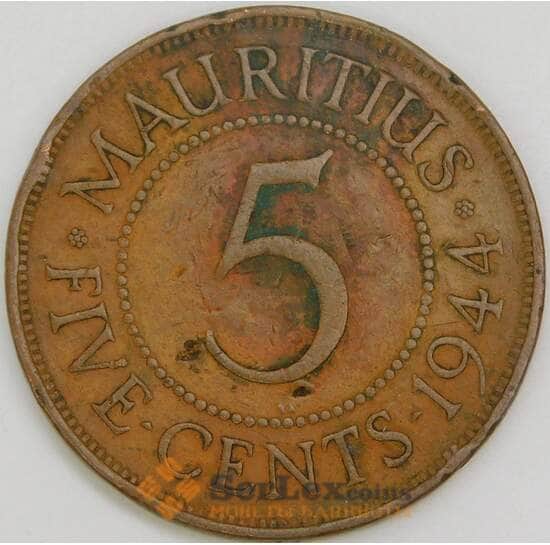 Маврикий 5 центов 1944 КМ20 VG арт. 56392