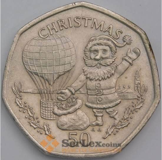 Гибралтар монета 50 пенсов 1994 КМ294 AU Рождество арт. 43722