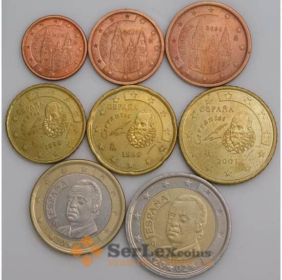 Испания набор Евро монет 1 цент - 2 евро 1999-2006 XF-AU(8 шт) арт. 45682
