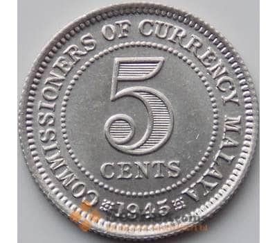 Монета Малайя 5 центов 1945 КМ3а UNC арт. 11442