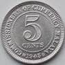 Малайя 5 центов 1945 КМ3а UNC арт. 11442