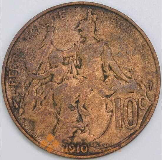 Франция 10 сантимов 1910 КМ843 F арт. 57428