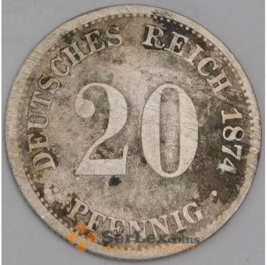 Германия монета 20 пфеннигов 1874 D КМ5 F  арт. 44519