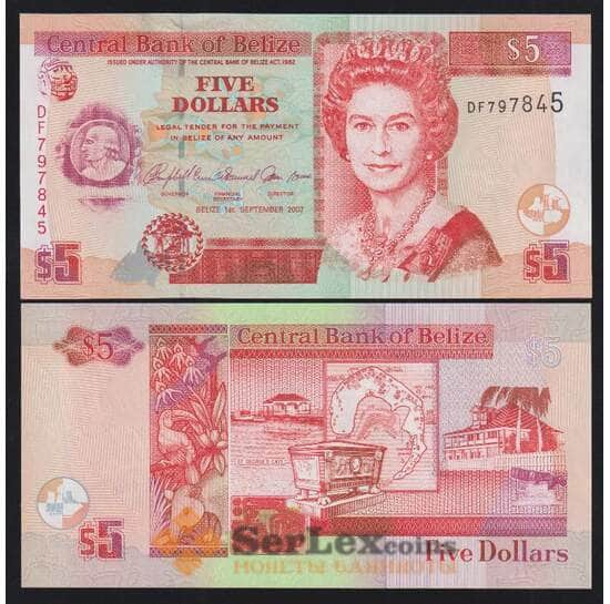 Белиз 5 долларов 2007 Р67с UNC арт. 53043