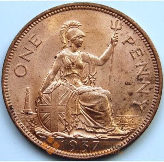 Великобритания 1 пенни 1937 КМ845 UNC арт. 5870