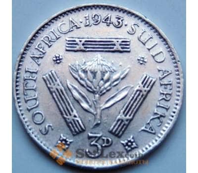 Монета Южная Африка ЮАР 3 пенса 1943 КМ26 XF Серебро арт. 6081