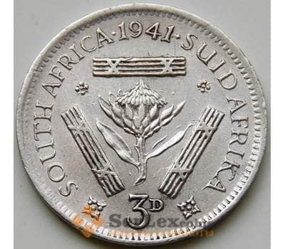 Монета Южная Африка ЮАР 3 пенса 1941 КМ26 XF Серебро арт. 6099