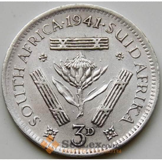 Южная Африка ЮАР 3 пенса 1941 КМ26 XF Серебро арт. 6099