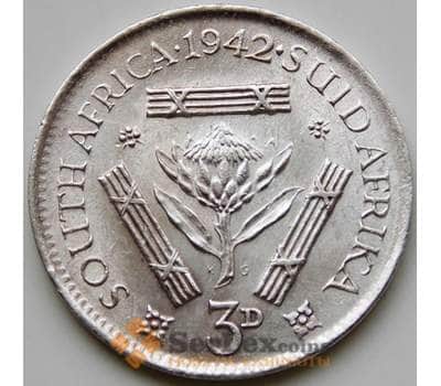 Монета Южная Африка ЮАР 3 пенса 1942 КМ26 XF Серебро арт. 6101