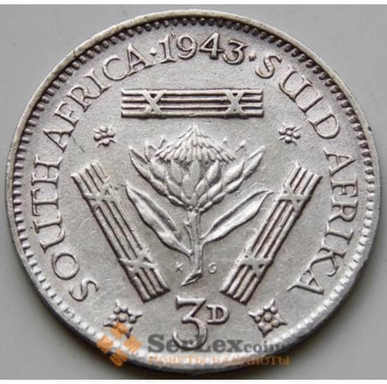 Южная Африка ЮАР 3 пенса 1943 КМ26 XF Серебро арт. 6102