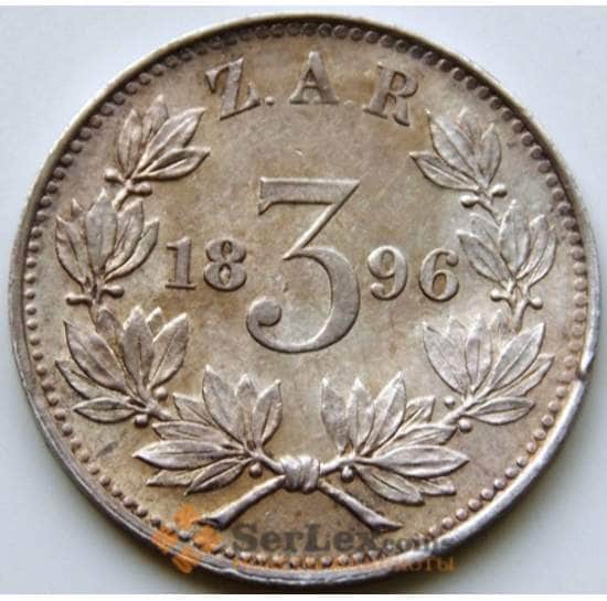 Южная Африка ЮАР 3 пенса 1896 КМ3 AU Серебро арт. 6105