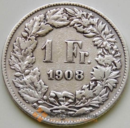 Швейцария 1 франк 1908 КМ4 VF Серебро арт. 6109