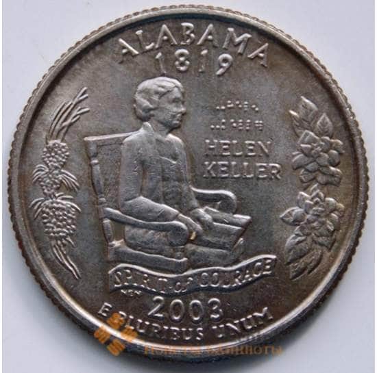 США 25 центов 2003 P Серия: "Штаты", Штат: Алабама  КМ344 aUNC арт. 6459