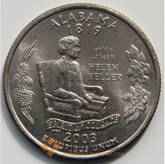 США 25 центов 2003 D Серия: "Штаты", Штат: Алабама КМ344 aUNC арт. 6461