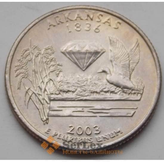 США 25 центов 2003 D Серия: "Штаты", Штат: Арканзас  КМ347 aUNC арт. 6468