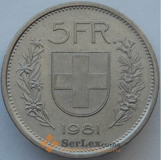 Швейцария 5 франков 1981 КМ40а BU (J05.19) арт. 16362