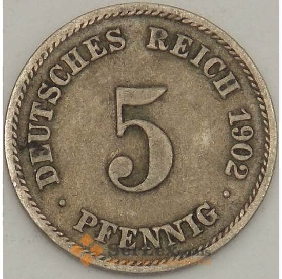 Германия 5 пфеннигов 1902 F КМ11 XF (n17.19) арт. 21616