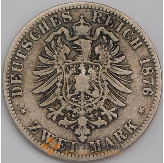 Германия Пруссия монета 2 марки 1876 КМ506 VF  арт. 42755
