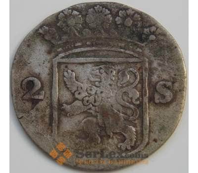 Монета Нидерланды 2 стивера 1758 КМ48 F Серебро арт. 5154