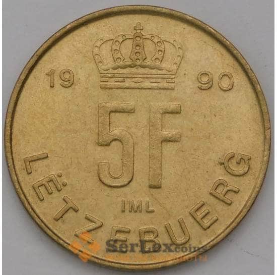 Люксембург монета 5 франков 1990 КМ65 UNC арт. 38061