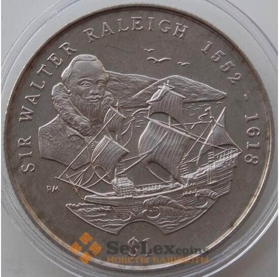 Британские Виргинские острова 1 доллар 2002 КМ183 BU Уолтер Рели арт. 13754