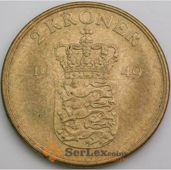 Дания монета 2 кроны 1949 КМ838 AU арт. 49512