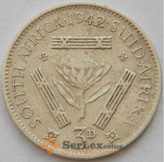 Южная Африка ЮАР 3 пенса 1942 КМ26 XF Серебро (J05.19) арт. 17046
