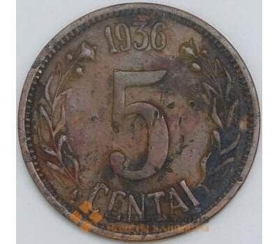 Литва 5 центов 1936 КМ81 F арт. 56894
