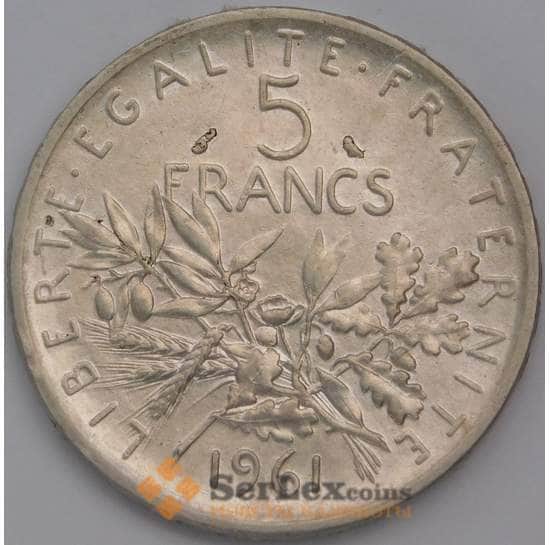 Франция 5 франков 1961 КМ926 XF Серебро арт. 16287