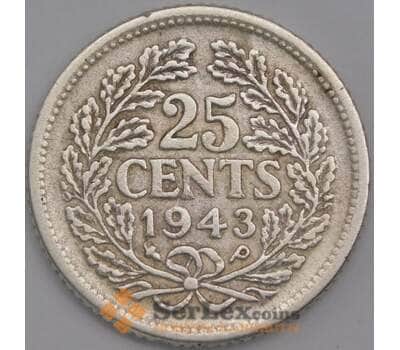 Нидерланды монета 25 центов 1943 КМ164 VF арт. 43580