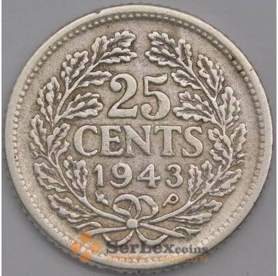 Нидерланды монета 25 центов 1943 КМ164 VF арт. 43580