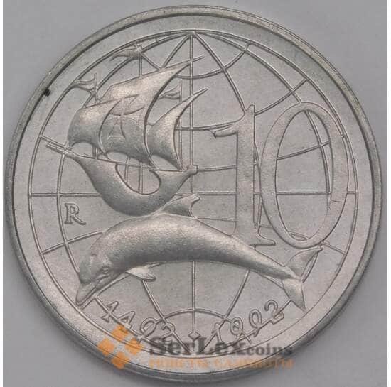 Сан-Марино монета 10 лир 1992 КМ281 UNC Открытие Америки арт. 42305