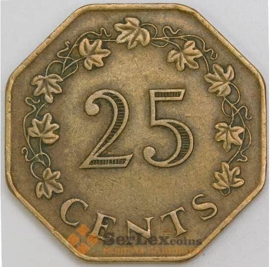 Мальта 25 центов 1975 КМ28 VF арт. 5406