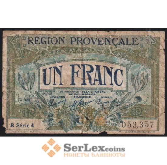 Франция Прованс банкнота 1 франк 1922 VG арт. 47874
