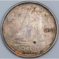Канада 10 центов 1953 КМ51 XF  арт. 57257