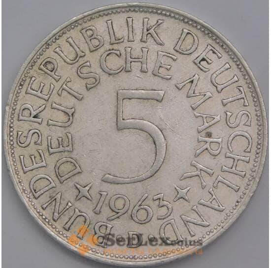 Германия монета 5 марок 1963 D КМ112 XF арт. 43583