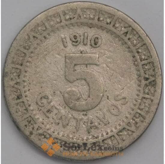 Мексика монета 5 сентаво 1910 КМ421 F арт. 41885