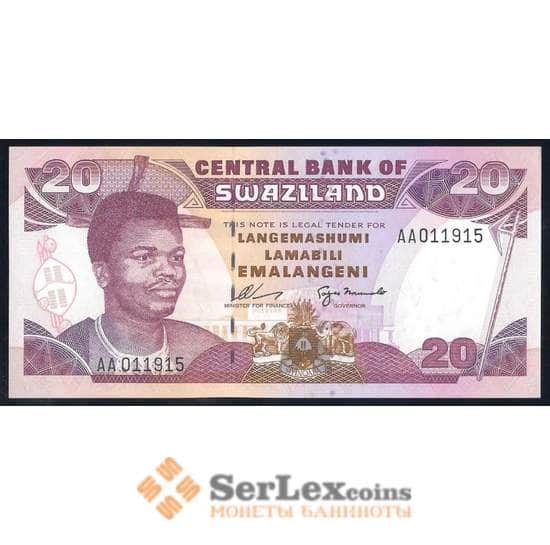 Свазиленд банкнота 20 эмалангени 1995 Р25а UNC  арт. 42487