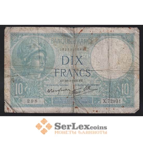 Франция банкнота 10 франков 1939 Р84 VG арт. 41141