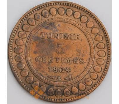 Тунис монета 5 сантимов 1904 KM228 VF арт. 45932