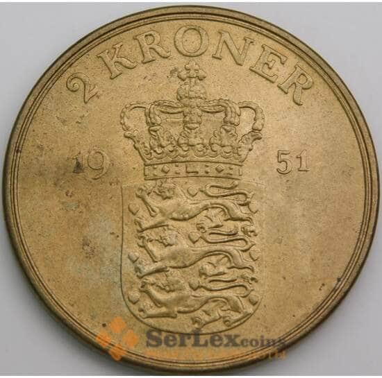 Дания монета 2 кроны 1951 КМ838 aUNC арт. 49509