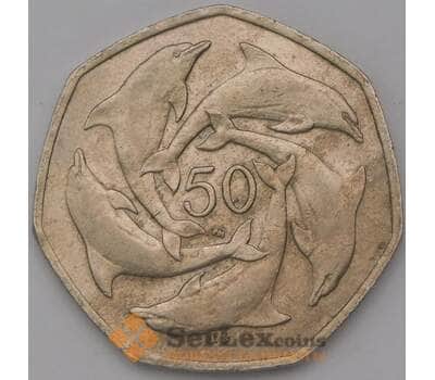 Монета Гибралтар 50 пенсов 2001 КМ778 XF Дельфины арт. 38043