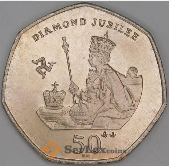 Мэн остров 50 пенсов 2012 КМ1488 UNC Бриллиантовый юбилей арт. 52118
