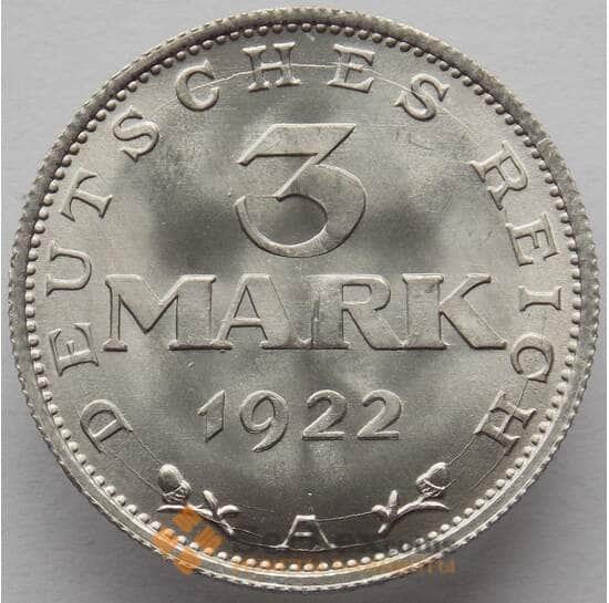 Германия 3 марки 1922 А КМ28 UNC Блеск (J05.19) арт. 15696